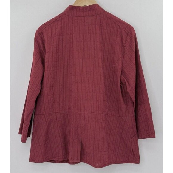 Christopher & Banks Red Texture Stitch 3/4 Sleeve Shacket Zip Front Boho Size‎ L - Picture 2 of 12